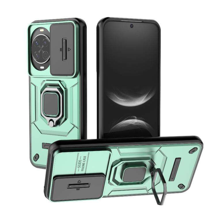 For Huawei nova 14 5G Sliding Camshield TPU + PC Shockproof Phone Case with Holder(Green)