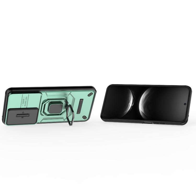 For Huawei nova 14 5G Sliding Camshield TPU + PC Shockproof Phone Case with Holder(Green)