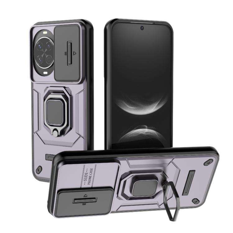 For Huawei nova 14 5G Sliding Camshield TPU + PC Shockproof Phone Case with Holder(Purple)