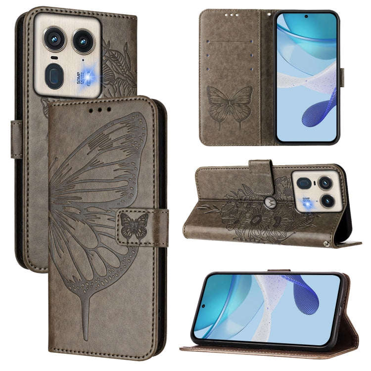 For Motorola Edge 50 5G Embossed Butterfly Leather Phone Case(Grey)