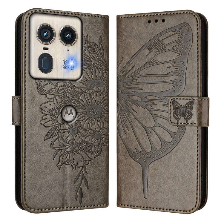 For Motorola Edge 50 5G Embossed Butterfly Leather Phone Case(Grey)