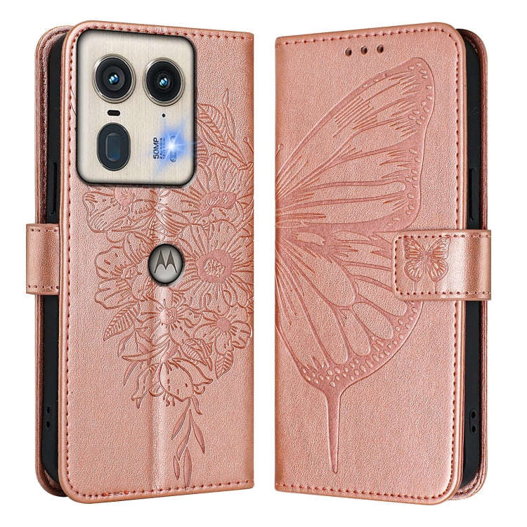 For Motorola Edge 50 5G Embossed Butterfly Leather Phone Case(Rose Gold)