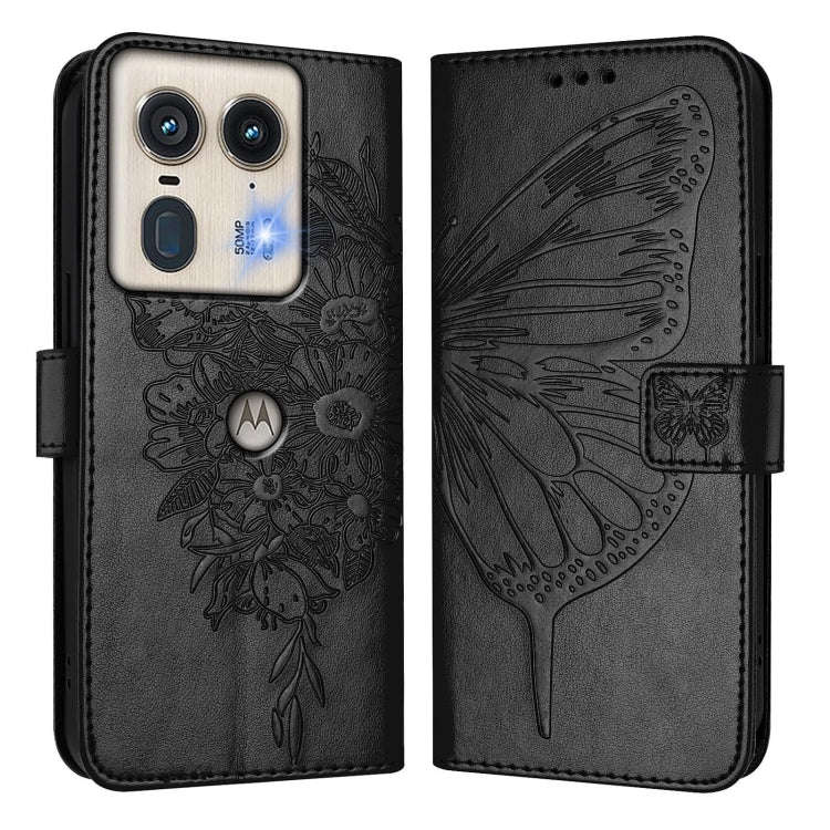 For Motorola Edge 50 5G Embossed Butterfly Leather Phone Case(Black)