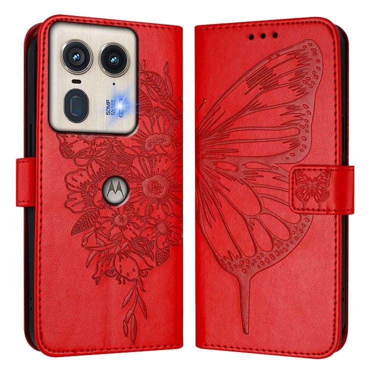 For Motorola Edge 50 5G Embossed Butterfly Leather Phone Case(Red)