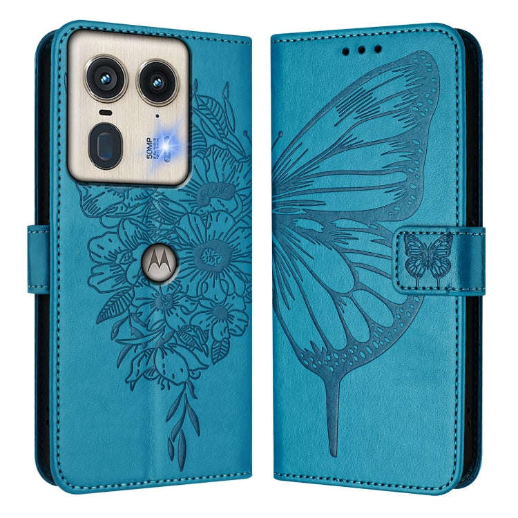 For Motorola Edge 50 5G Embossed Butterfly Leather Phone Case(Blue)