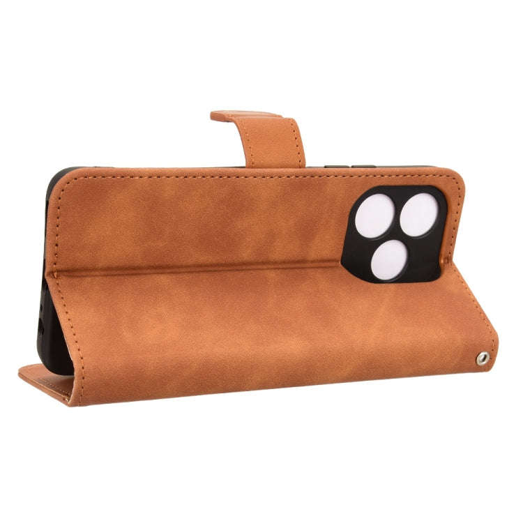 For Oukitel C51 Skin Feel Magnetic Flip Leather Phone Case(Brown)