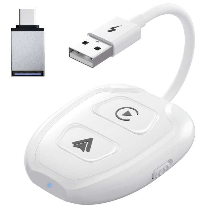 THT-020-9-1 USB + USB-C / Type-C Wired to Wireless Carplay / Android Auto Adapter(White)