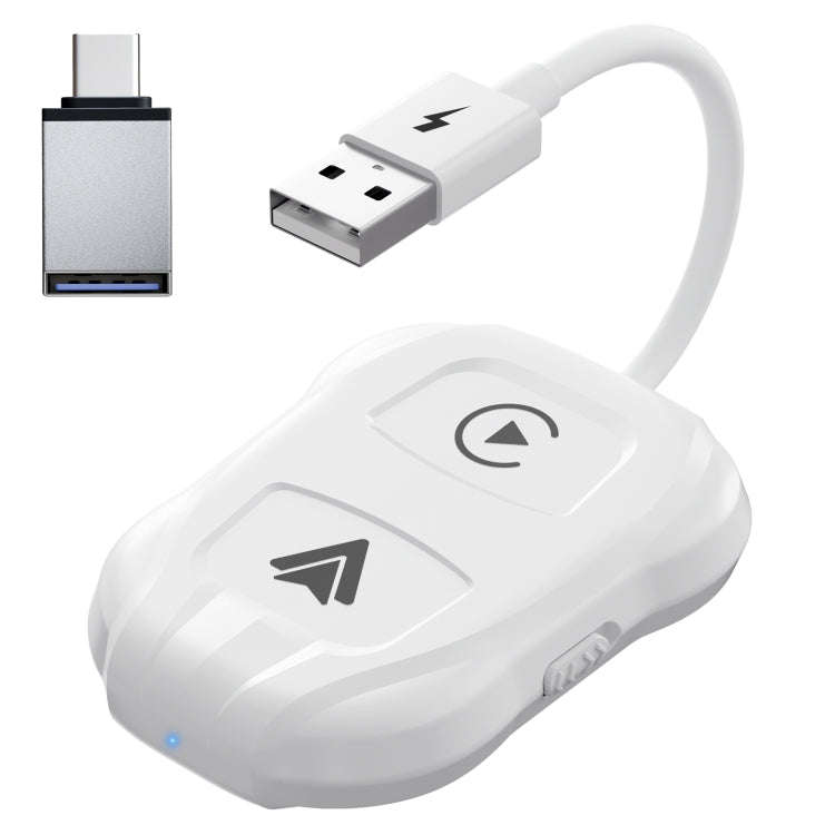 THT-020-9 USB + USB-C / Type-C Wired to Wireless Carplay / Android Auto Adapter(White)