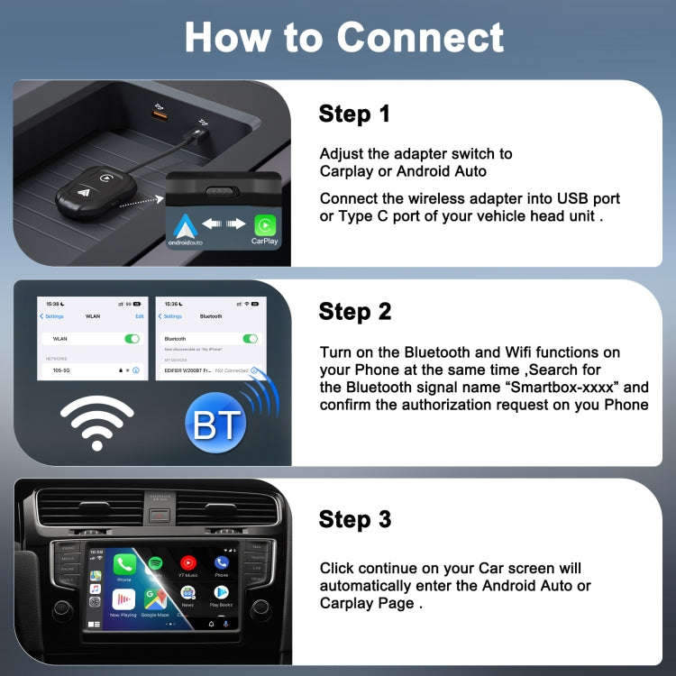 THT-020-9 USB + USB-C / Type-C Wired to Wireless Carplay / Android Auto Adapter(Black)