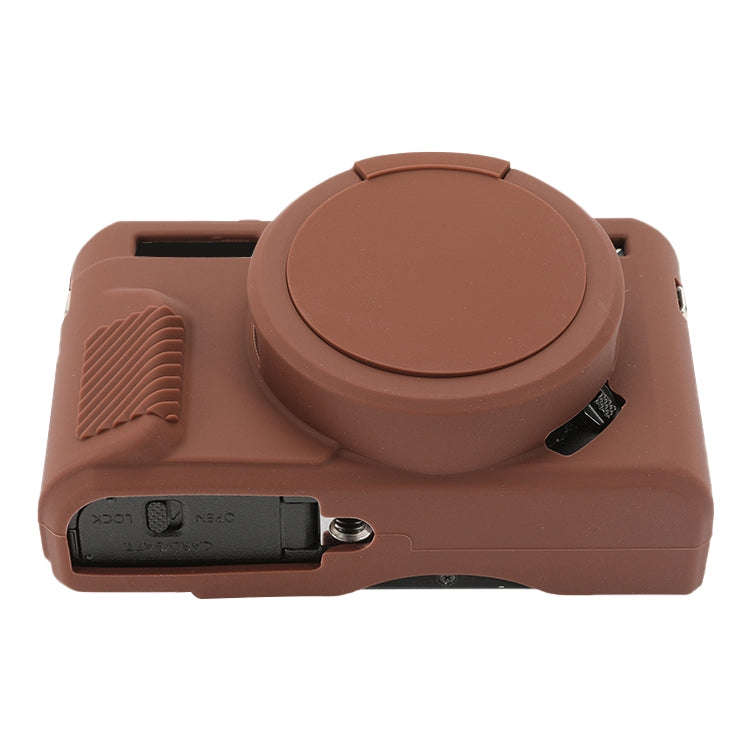 For Canon PowerShot G7 X Mark II / G7X2 Soft Silicone Protective Case with Lens Cover(Coffee)