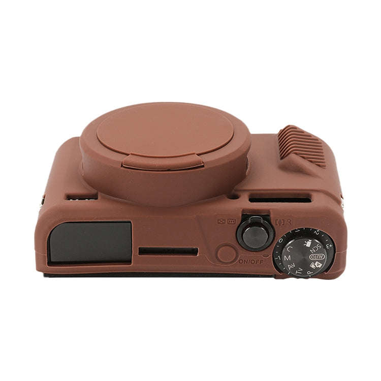 For Canon PowerShot G7 X Mark II / G7X2 Soft Silicone Protective Case with Lens Cover(Coffee)