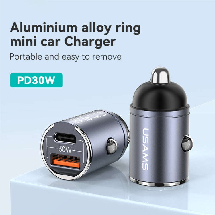 USAMS US-CC206 C38 PD30W USB + Type-C Dual Port Fast Charging Aluminum Alloy Car Charger(Tarnish)