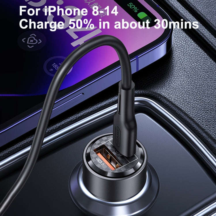 USAMS US-CC208 C39 60W USB + Type-C Dual Port Fast Charging Aluminum Alloy Transparent Car Charge...