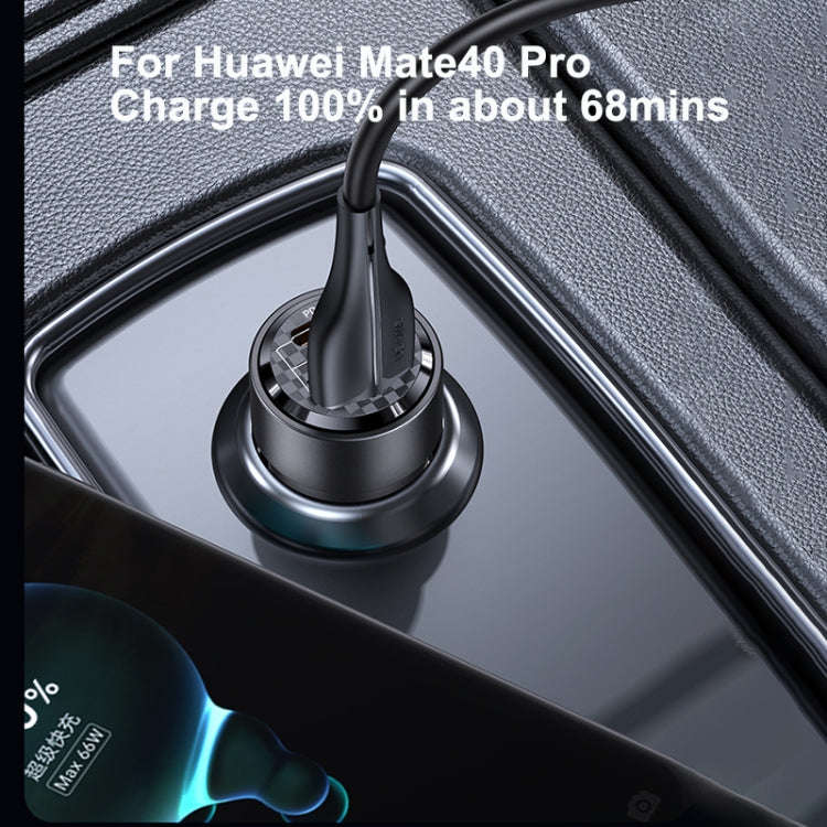 USAMS US-CC208 C39 60W USB + Type-C Dual Port Fast Charging Aluminum Alloy Transparent Car Charge...