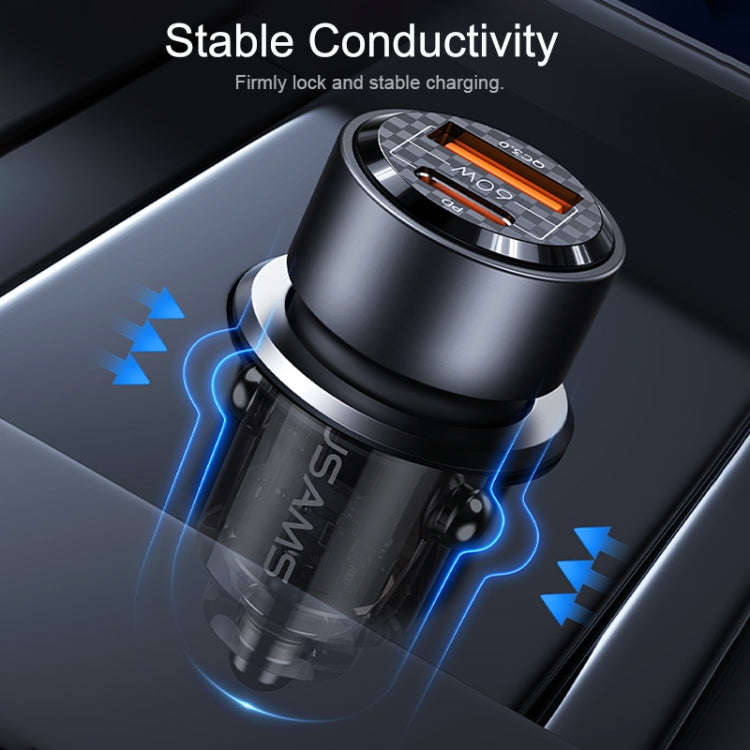 USAMS US-CC208 C39 60W USB + Type-C Dual Port Fast Charging Aluminum Alloy Transparent Car Charge...