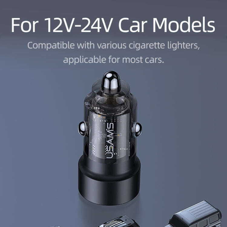 USAMS US-CC208 C39 60W USB + Type-C Dual Port Fast Charging Aluminum Alloy Transparent Car Charge...