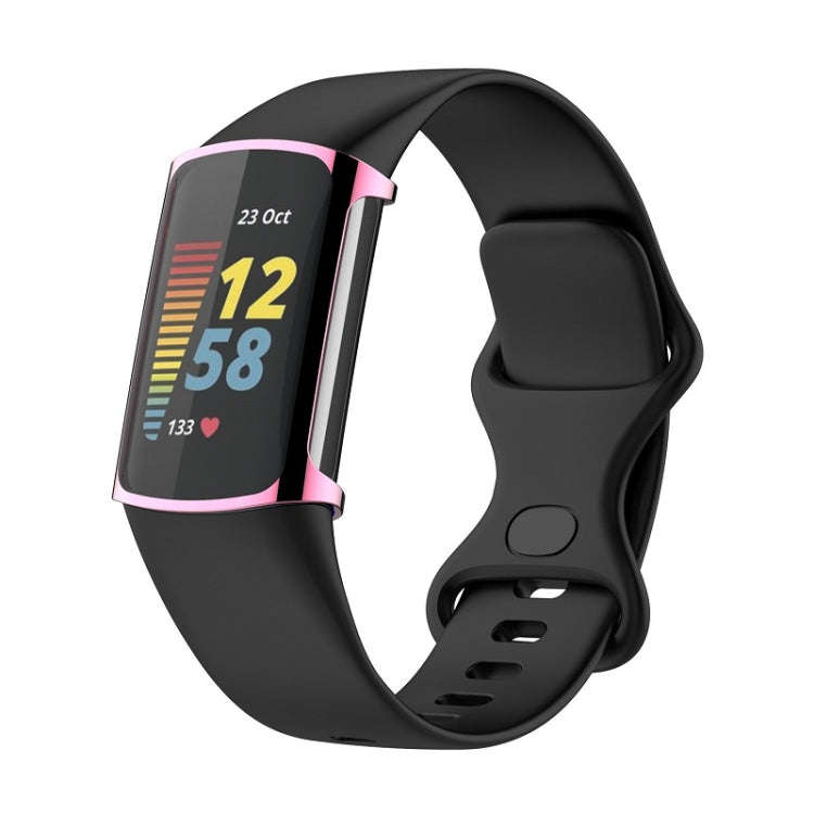 For Fitbit Charge 6 / 5 Full Coverage TPU Electroplated Watch Protective Case(Pink)
