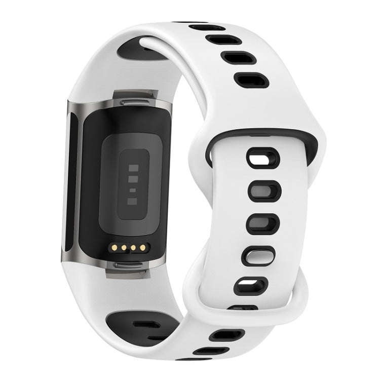 For Fitbit Charge 6 Two Color Silicone Watch Band(White Black)