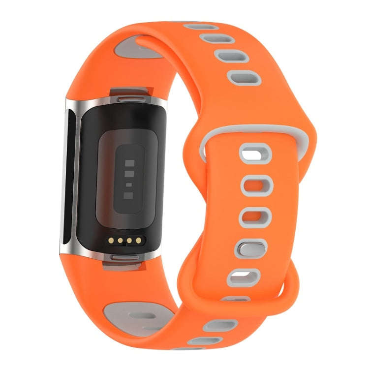 For Fitbit Charge 6 Two Color Silicone Watch Band(Orange Grey)