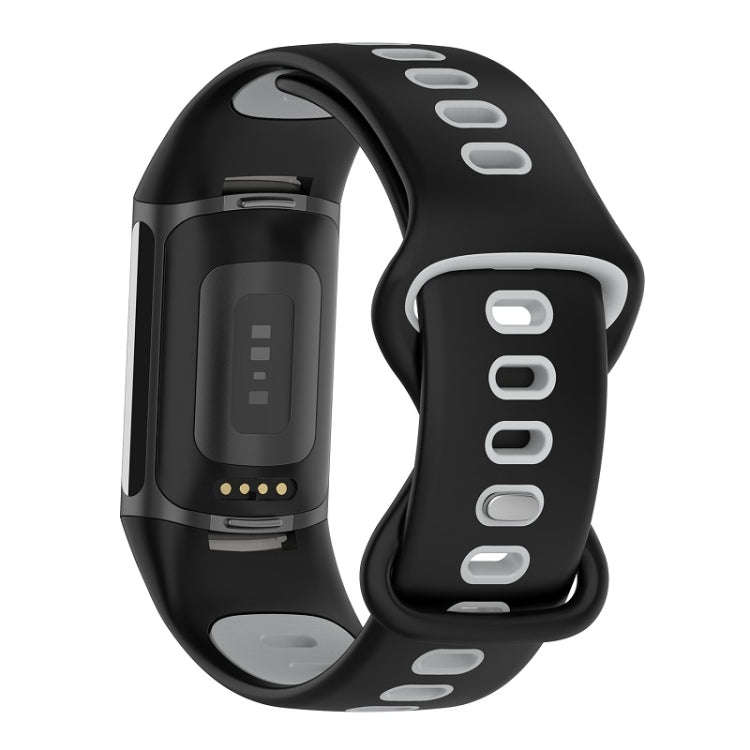 For Fitbit Charge 6 Two Color Silicone Watch Band(Black Grey)