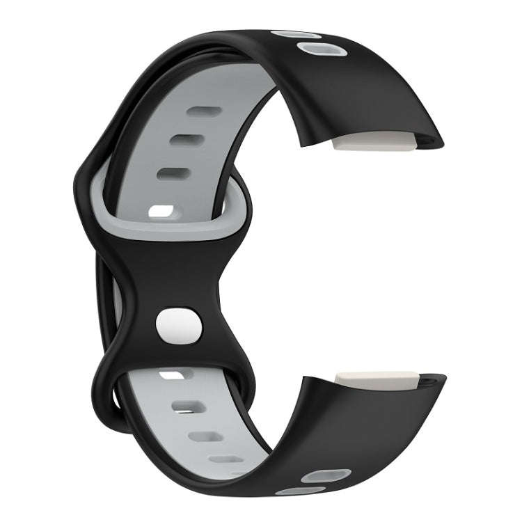 For Fitbit Charge 6 Two Color Silicone Watch Band(Black Grey)
