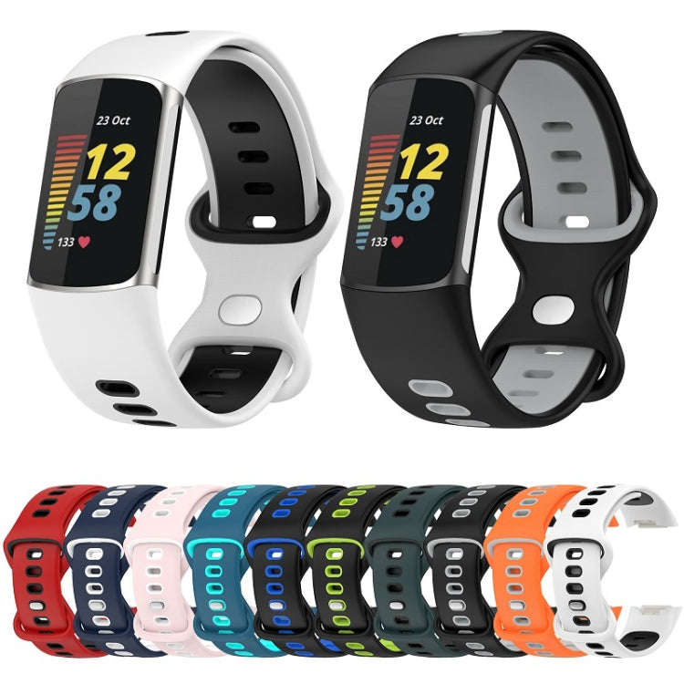 For Fitbit Charge 6 Two Color Silicone Watch Band(Black Grey)