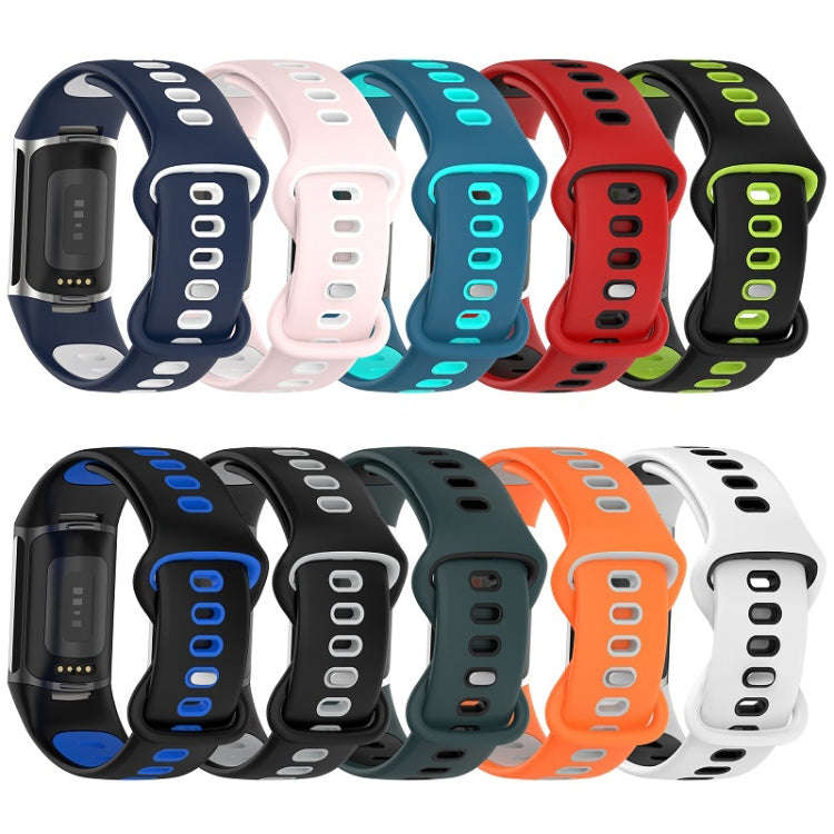 For Fitbit Charge 6 Two Color Silicone Watch Band(Black Grey)