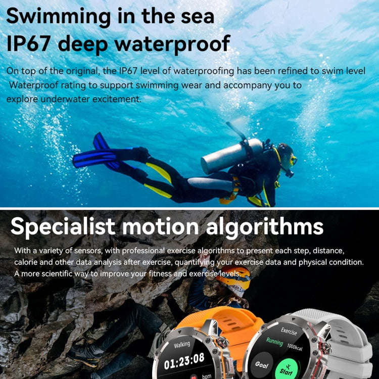 AK56 IP67 BT5.1 1.43inch Smart Watch Support Voice Call / Health Monitoring, Style:Silicone Strap...