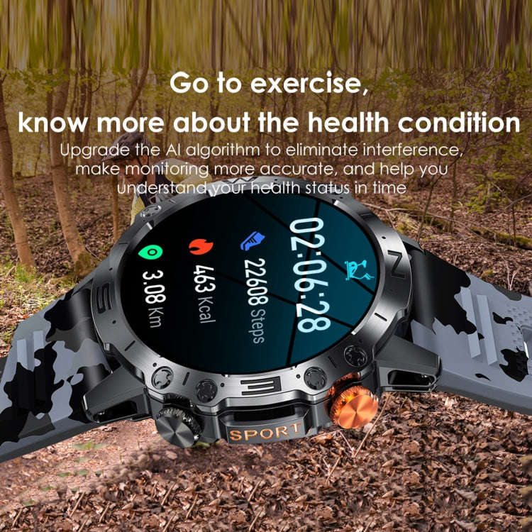 K59 IP67 BT5.0 1.43inch Smart Watch Support Voice Call / Sleep Detection(Black)