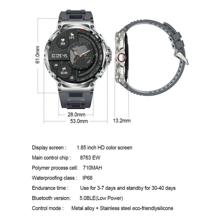 V69 IP68 BT5.0 1.85inch Smart Watch Support Voice Call / Sleep Detection(Silver)
