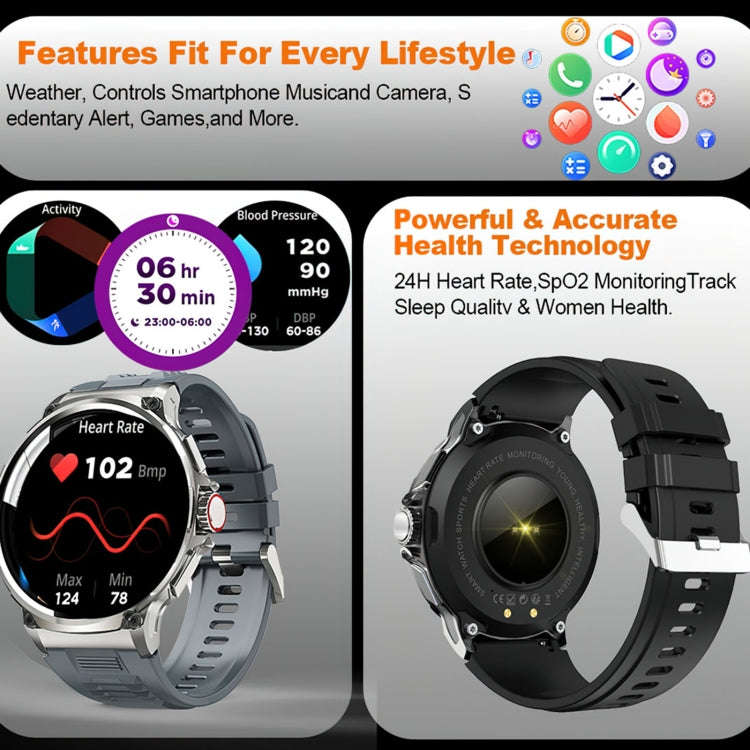 V69 IP68 BT5.0 1.85inch Smart Watch Support Voice Call / Sleep Detection(Silver)