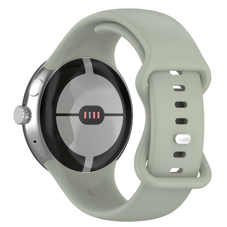 For Google Pixel Watch 2 Solid Color Silicone Watch Band, Size:S Size(Grey Green)