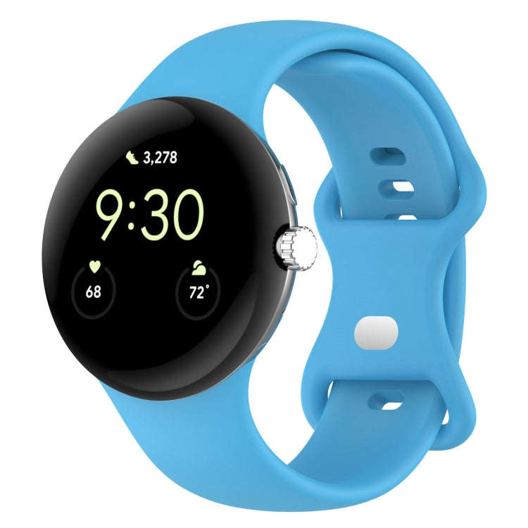 For Google Pixel Watch 2 Solid Color Silicone Watch Band, Size:L Size(Sky Blue)
