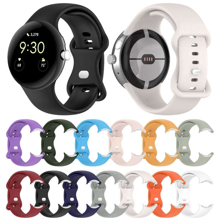 For Google Pixel Watch 2 Solid Color Silicone Watch Band, Size:S Size(Black)