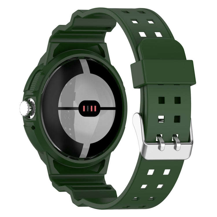 For Google Pixel Watch 2 Integrated Fully Enclosed Silicone Watch Band(Army Green)