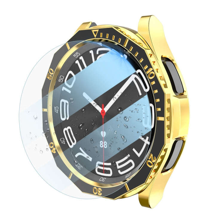 For Samsung Galaxy Watch6 Classic 47mm R960 Electroplate PC Case + Tempered Film + Watch Bezel Ri...