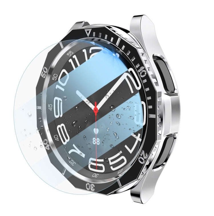 For Samsung Galaxy Watch6 Classic 47mm R960 Electroplate PC Case + Tempered Film + Watch Bezel Ri...