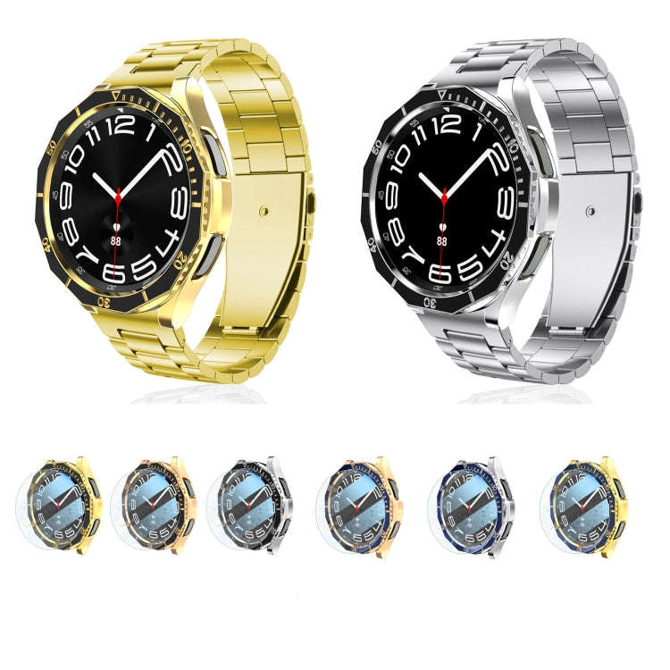 For Samsung Galaxy Watch6 Classic 47mm R960 Electroplate PC Case + Tempered Film + Watch Bezel Ri...