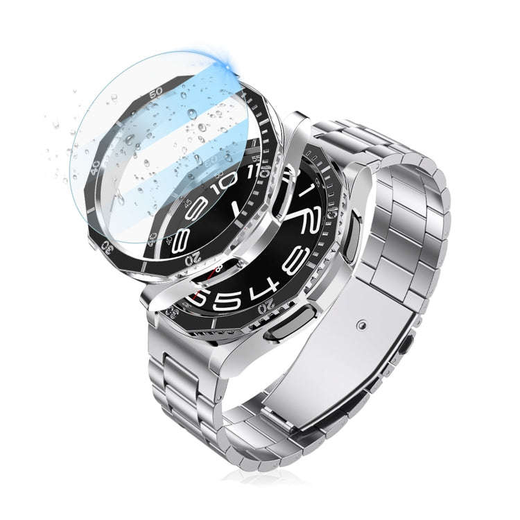 For Samsung Galaxy Watch6 Classic 47mm R960 Electroplate PC Case + Tempered Film + Watch Bezel Ri...