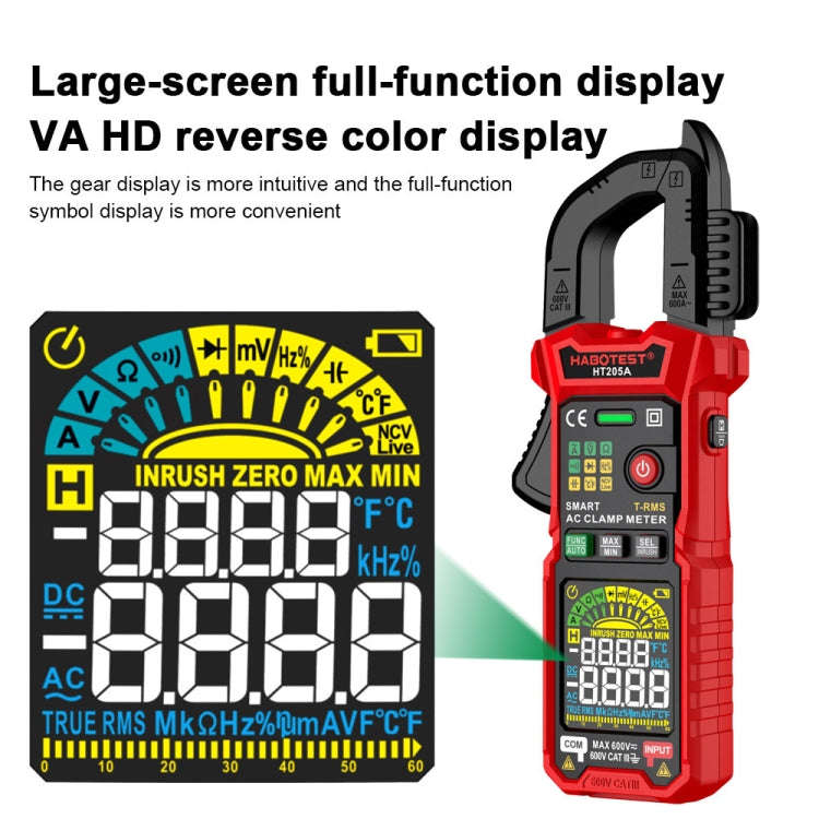 HABOTEST HT205A Multifunctional Intelligent Burn-proof Clamp Multimeter