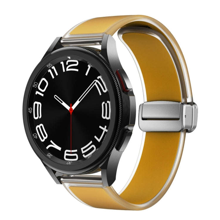 For Samsung Galaxy Watch6 / 5 / 4 Translucent Magnetic Silver Buckle Silicone Watch Band(Dark Yel...