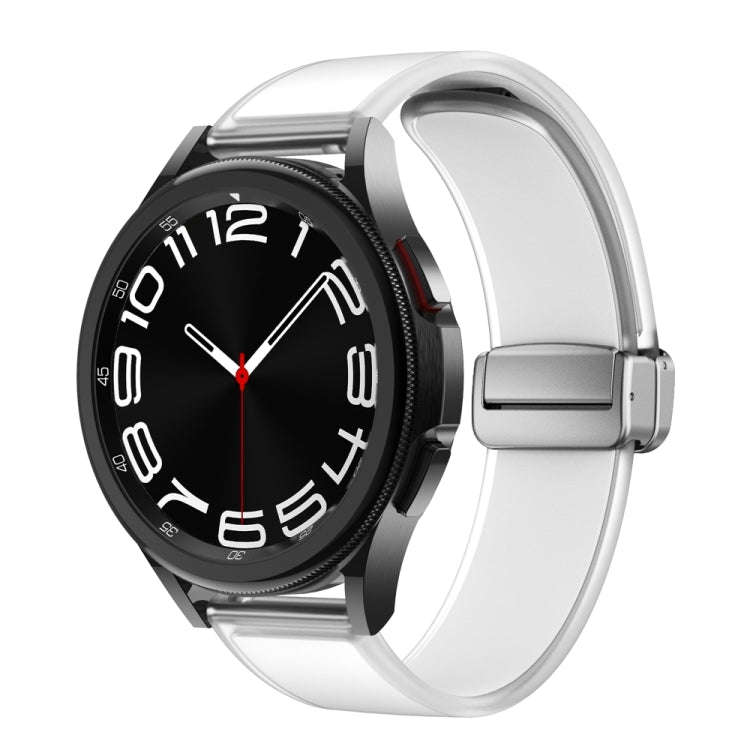 For Samsung Galaxy Watch6 / 5 / 4 Translucent Magnetic Silver Buckle Silicone Watch Band(White)