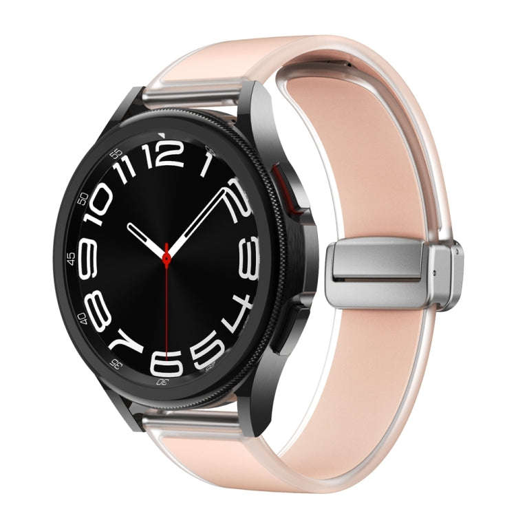 For Samsung Galaxy Watch6 / 5 / 4 Translucent Magnetic Silver Buckle Silicone Watch Band(Pink)