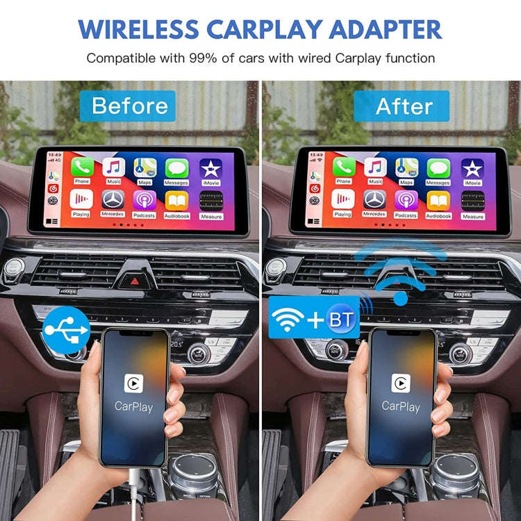 USB + USB-C / Type-C Wired to Wireless Carplay Adapter(Black)