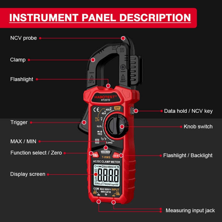 HABOTEST HT207D Multifunctional Digital Clamp Multimeter