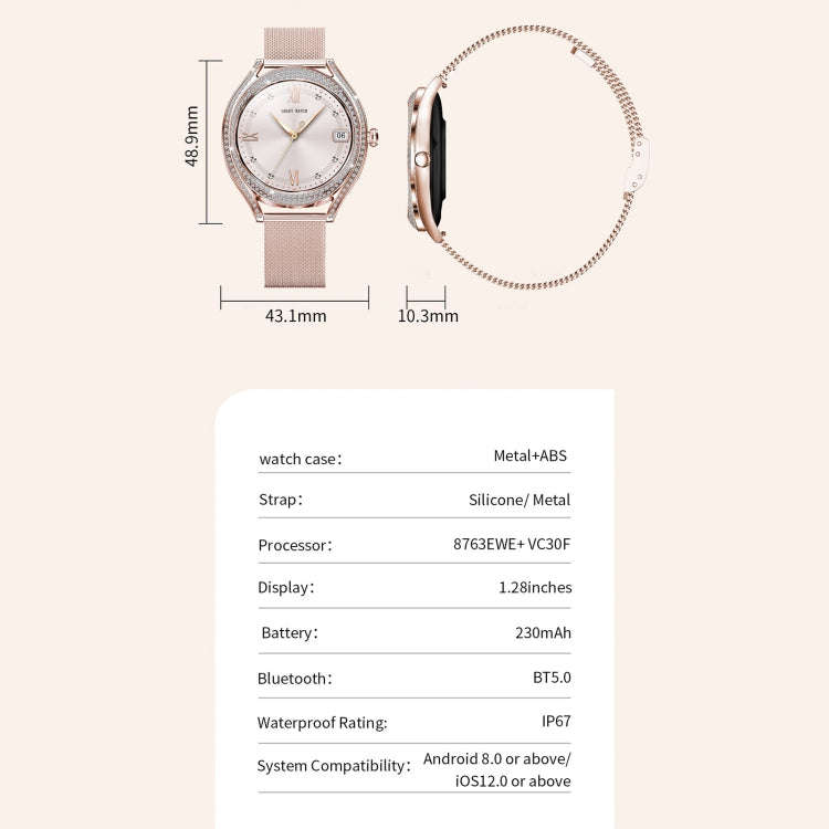 V66 1.28inch BT5.0 Smart Watch Support Heart Rate/ Sleep Detection, Style:Steel Strap(Black)