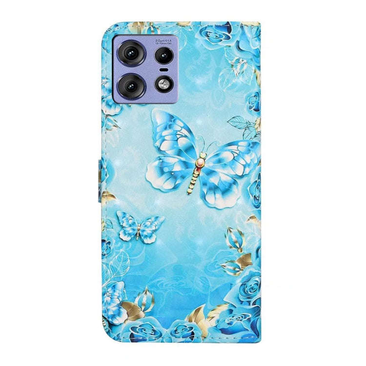 For Motorola Edge 50 Pro Oil Embossed 3D Drawing Leather Phone Case(Blue Butterflies)