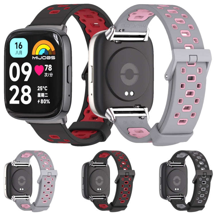 For Redmi Watch 3 Lite / Watch 3 Active Mijobs Square Hole Breathable TPU Watch Band(Black Red)