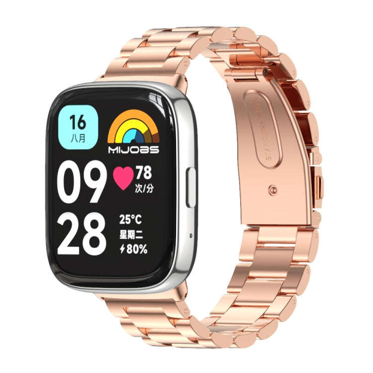 For Redmi Watch 3 Lite / Watch 3 Active Mijobs Three-Bead Metal Stainless Steel Watch Band(Rose G...