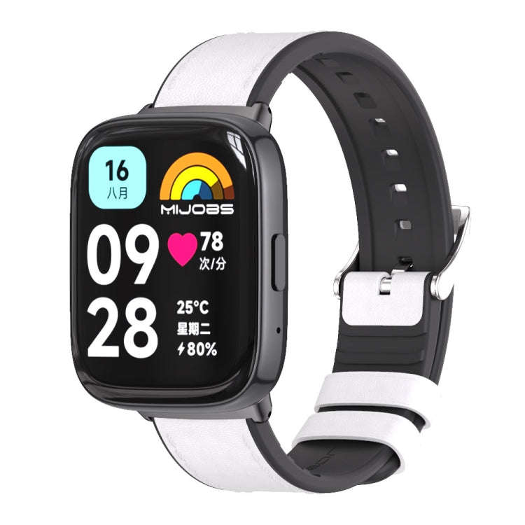 For Redmi Watch 3 Lite / Watch 3 Active Mijobs TPU Leather Watch Band(White Black)